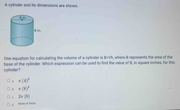 Solved: A cylinder and its dimensions are shown. One equation for ...