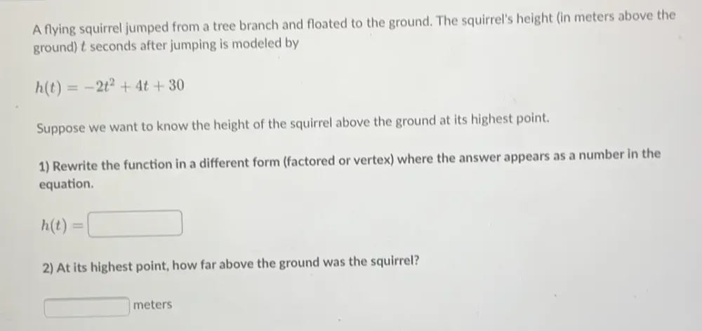 Solved: A flying squirrel jumped from a tree branch and floated to the ...