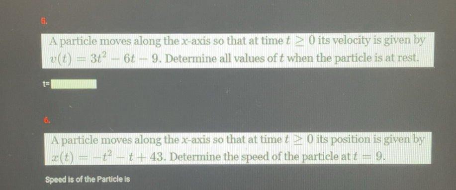 Solved: A particle moves along the x-axis so that at time t≥ 0 its ...