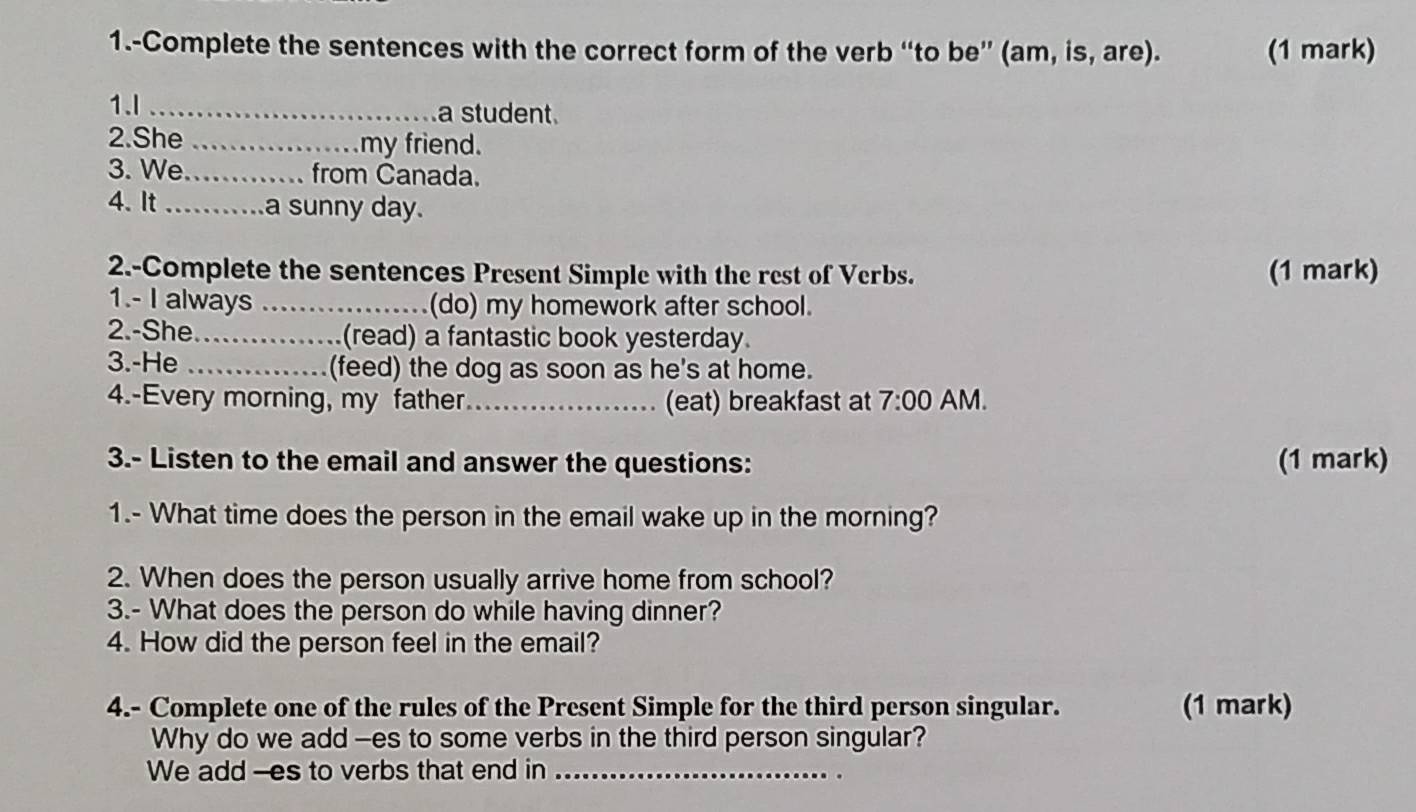 Resuelto:1.-Complete the sentences with the correct form of the verb ...