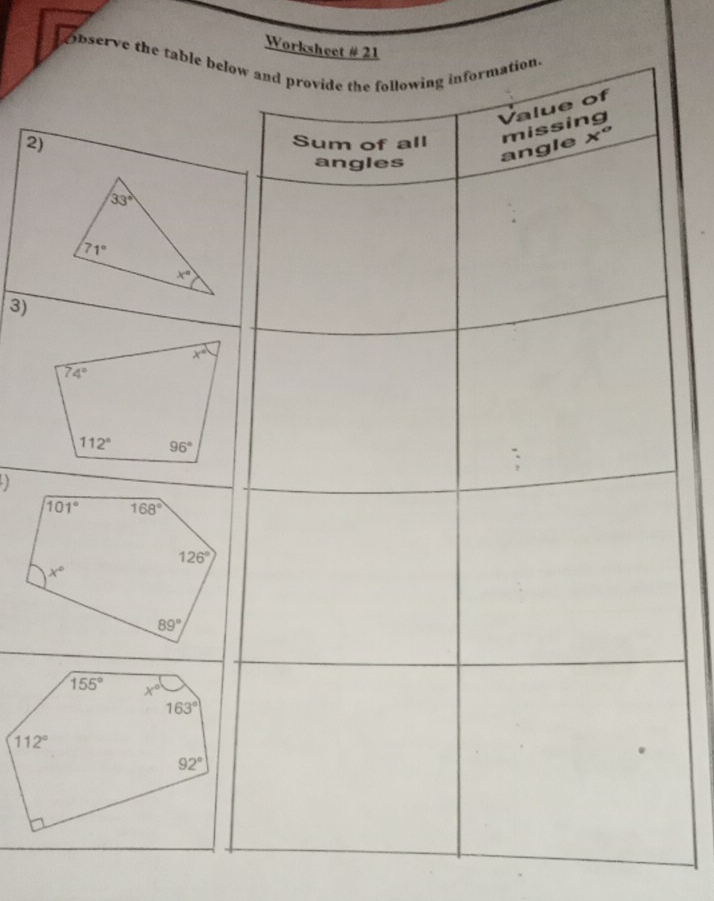 Worksheet # 21
observe the table beltion.
2)
3)
.