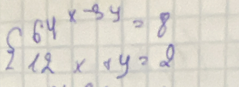 beginarrayl 64x-3y=8 12x+y=2endarray.