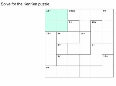 Solve for the KenKen puzzle.