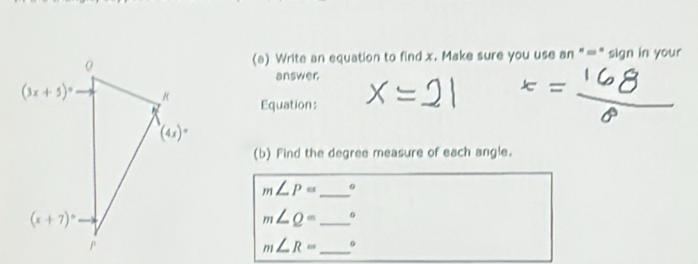 Solved: Write an equation to find x. Make sure you use an 