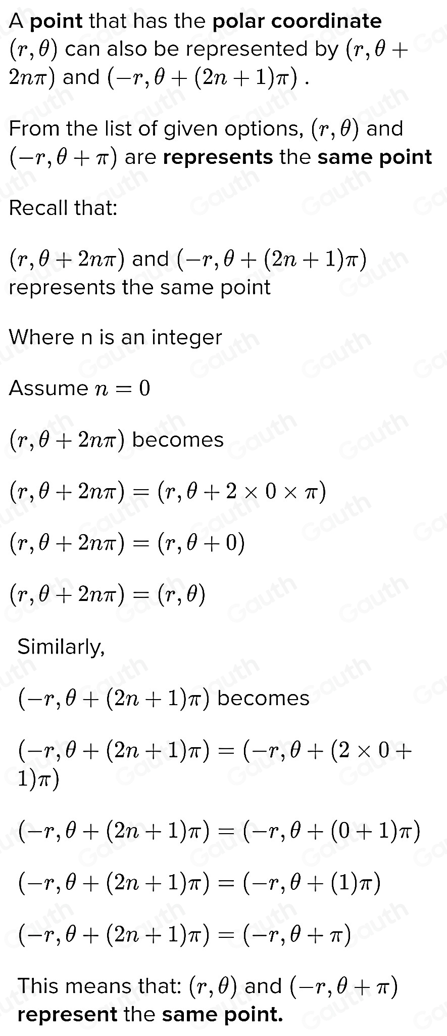 Solved: Which of the following pairs of coordinates do not represent ...