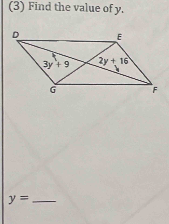 (3) Find the value of y.
y= _