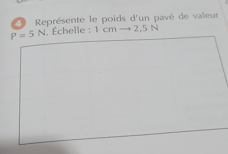 Représente le poids d'un pavé de valeur
P=5N. Échelle : 1 cmto 2,5N