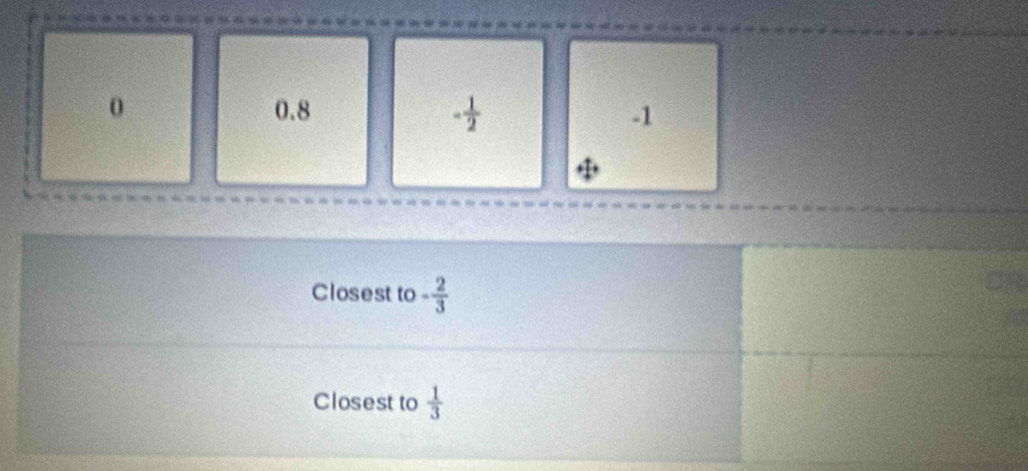 0 0.8 - 1/2  -1
Closest to - 2/3 
Closest to  1/3 