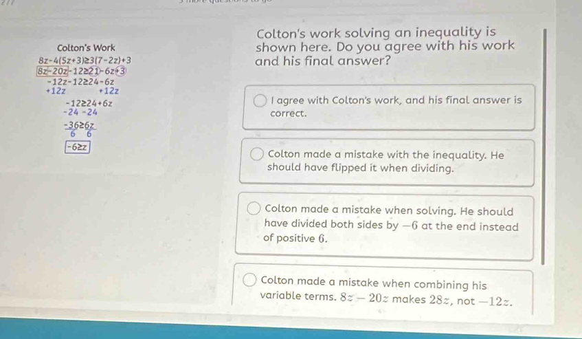 Solved: Colton's work solving an inequality is Colton's Work shown here ...