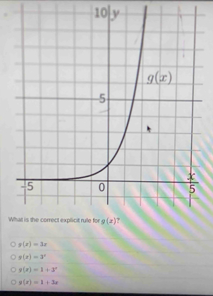 10|y
W
g(x)=3x
g(x)=3^x
g(x)=1+3^x
g(x)=1+3x