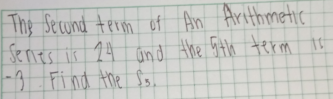 The Second term of An Arithmetic 
Sents is 24 and the 5th term is
-3. Find the Ss