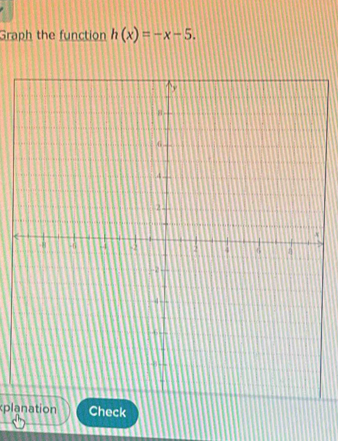 Graph the function h(x)=-x-5. 
planation Check