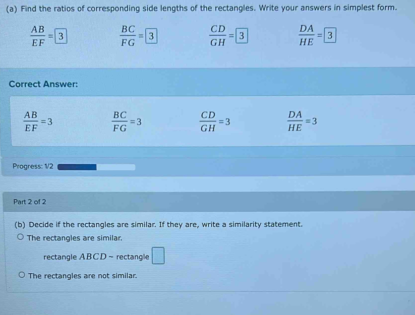 Solved: Find the ratios of corresponding side lengths of the rectangles ...
