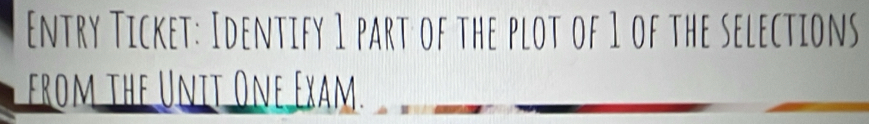 Entry Ticket: Identify 1 part of the plot of 1 of the selections 
from the Unit One Exam.