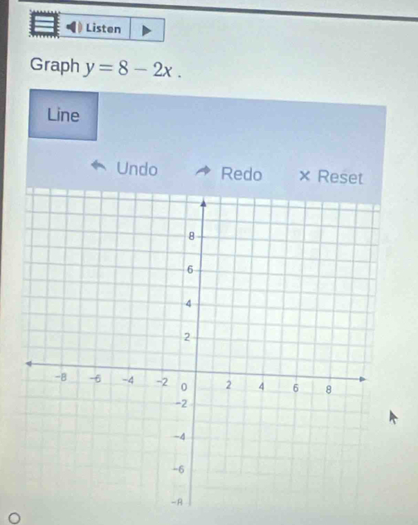 Listen 
Graph y=8-2x. 
Line 
Undo Redo × Reset