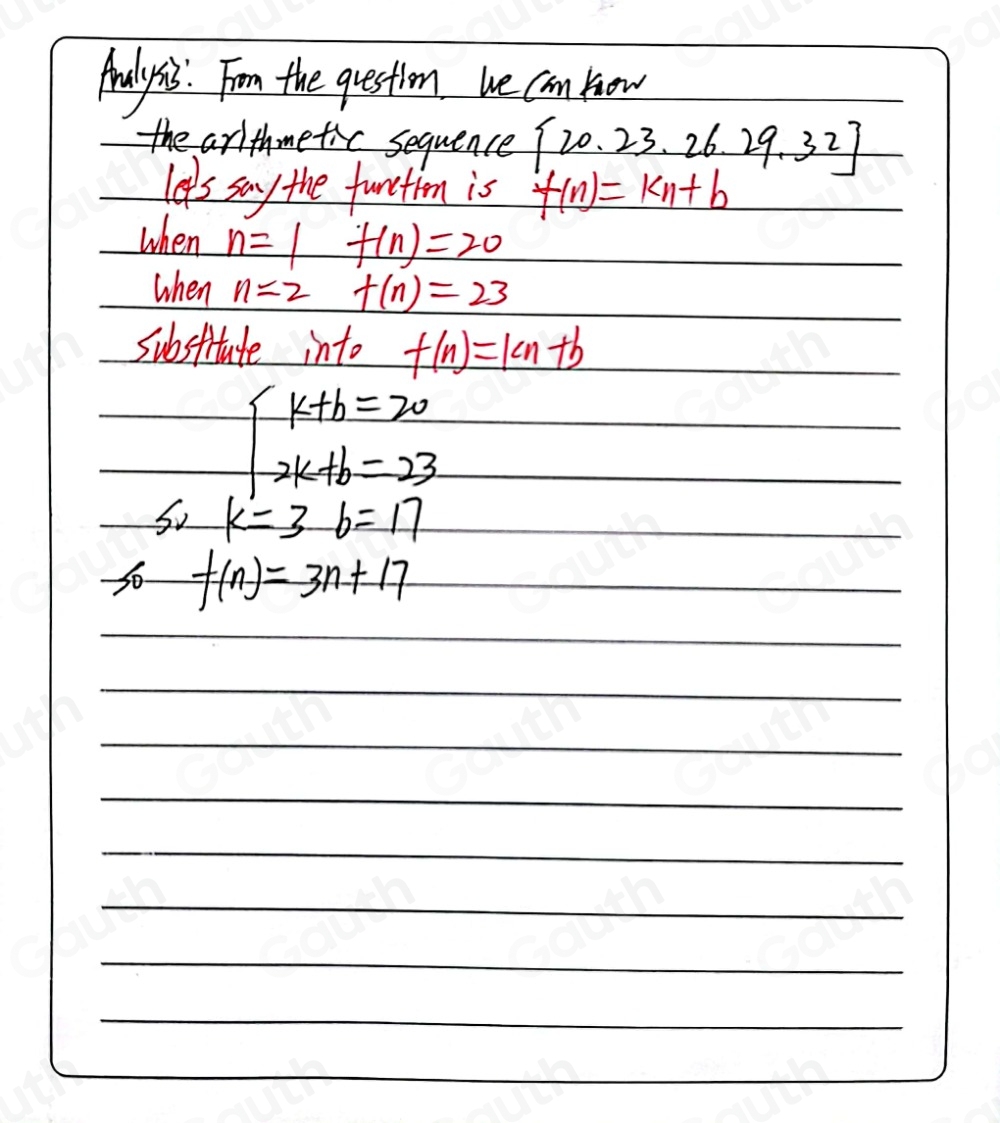 Solved: Which function correctly represents the arithmetic sequence 20 ...