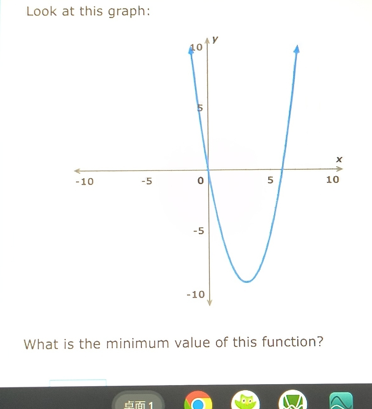 Solved: Look at this graph: y 10 5 x -10 -5 0 5 10 -5 -10 What is the ...