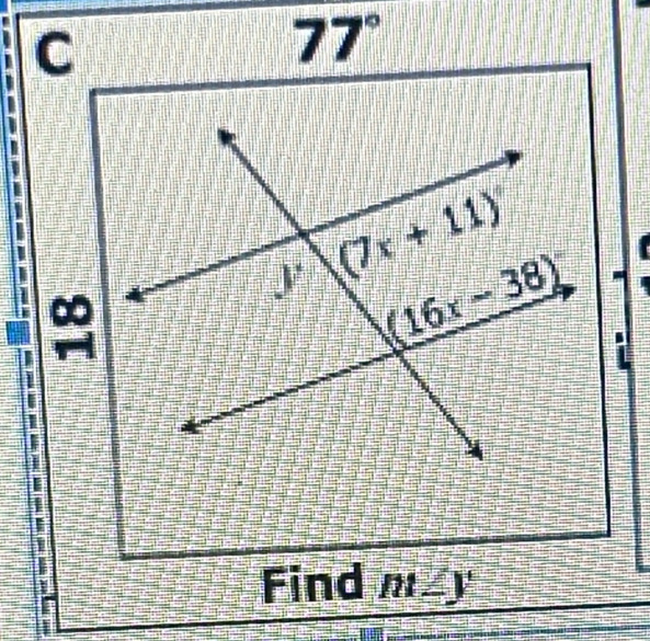 77°
beginarrayr ∈fty  HH

Find m. _ 2x+1 V