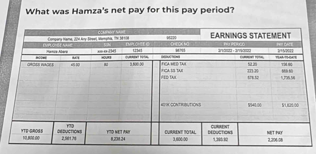 What was Hamza's net pay for this pay period?