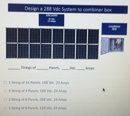 Solved: Design a 288 Vdc System to combiner box _Strings of_ Panels ...