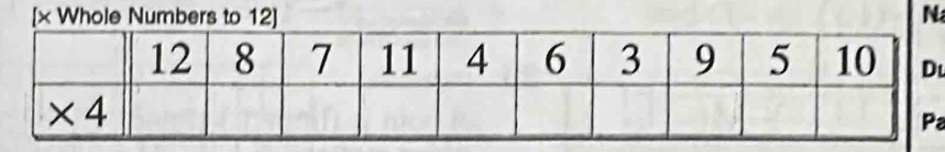 [× Whole Numbers to 12] N
u
a