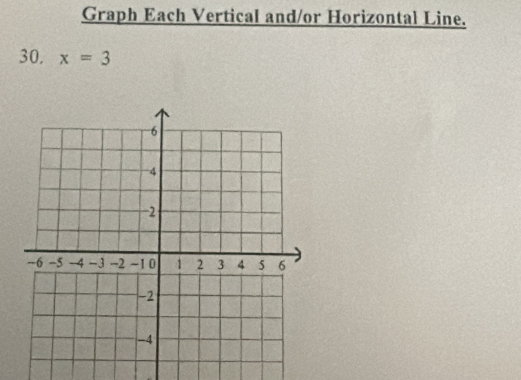 Graph Each Vertical and/or Horizontal Line. 
30. x=3