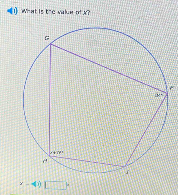 What is the value of x?
F
x=□ ) □°