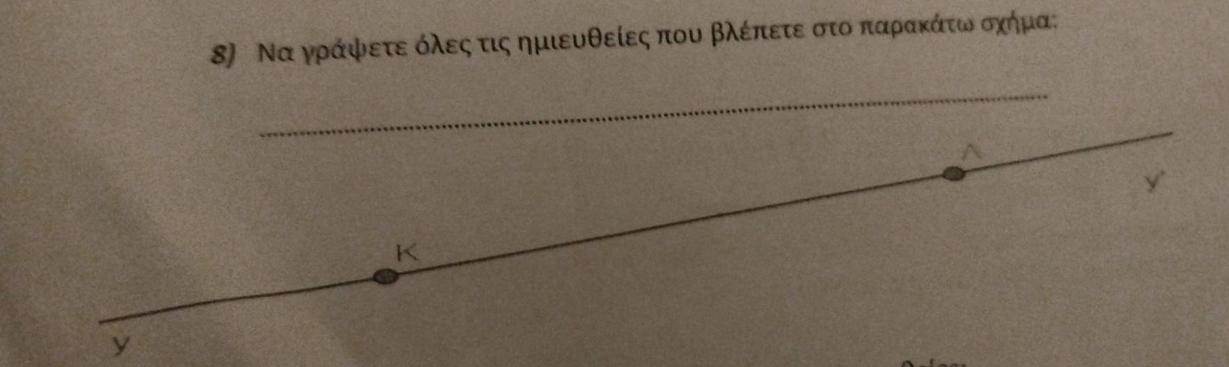 Να γράψετε όλεςα τις ημιευθείες που βλέπετεαστοοδπαρακάτωνοοχήμα: 
_
K
y