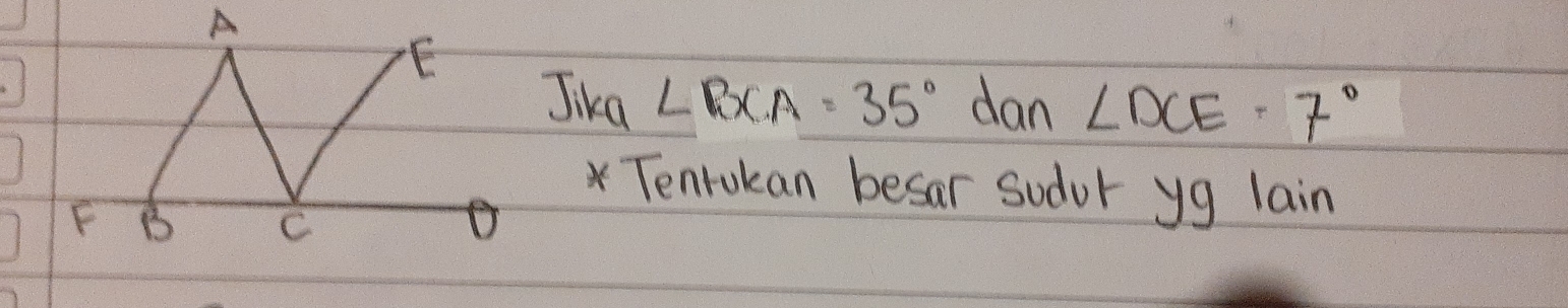 Jika ∠ BCA=35° dan ∠ DCE=7°
* Tenrokan besar sodor yg lain