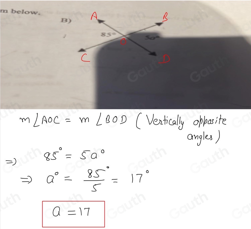 m below. 
B)
85°
5a°