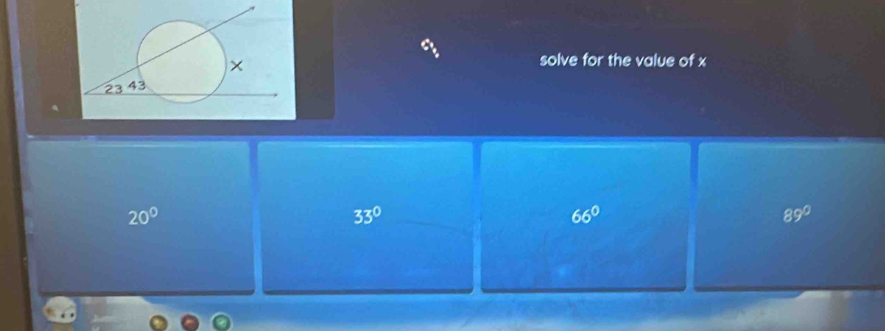 solve for the value of x
20°
33°
66°
89°