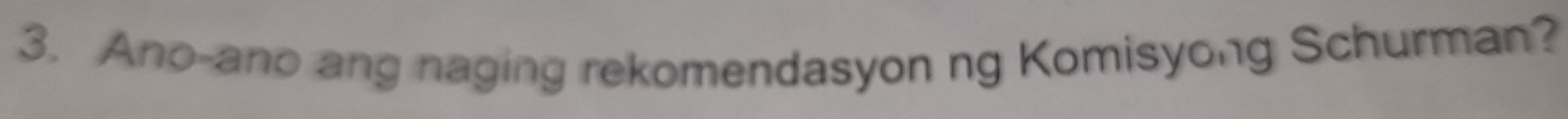 Ano-ano ang naging rekomendasyon ng Komisyong Schurman?