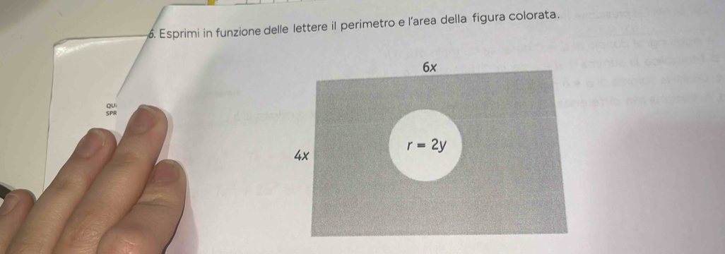 Esprimi in funzione delle lettere il perimetro e l’area della figura colorata.
ou
SPR