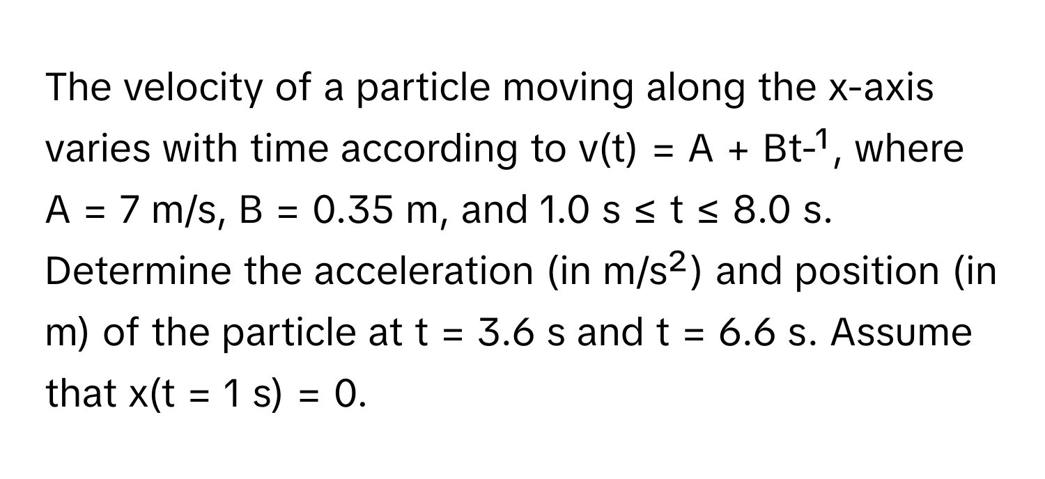Solved: The velocity of a particle moving along the x-axis varies with ...