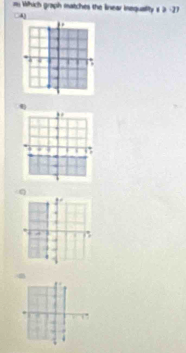 = Which graph matches the linear inequality x≥slant -27
η