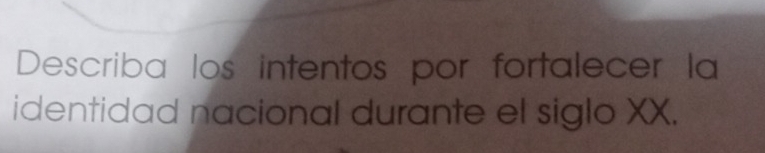 Describa los intentos por fortalecer la 
identidad nacional durante el siglo XX.