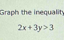 Graph the inequality
2x+3y>3