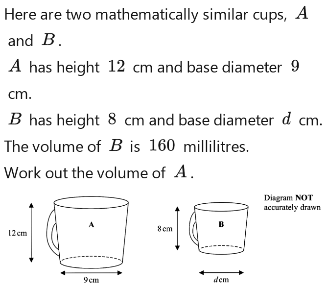 Solved: Here are two mathematically similar cups, A and B. A has height ...