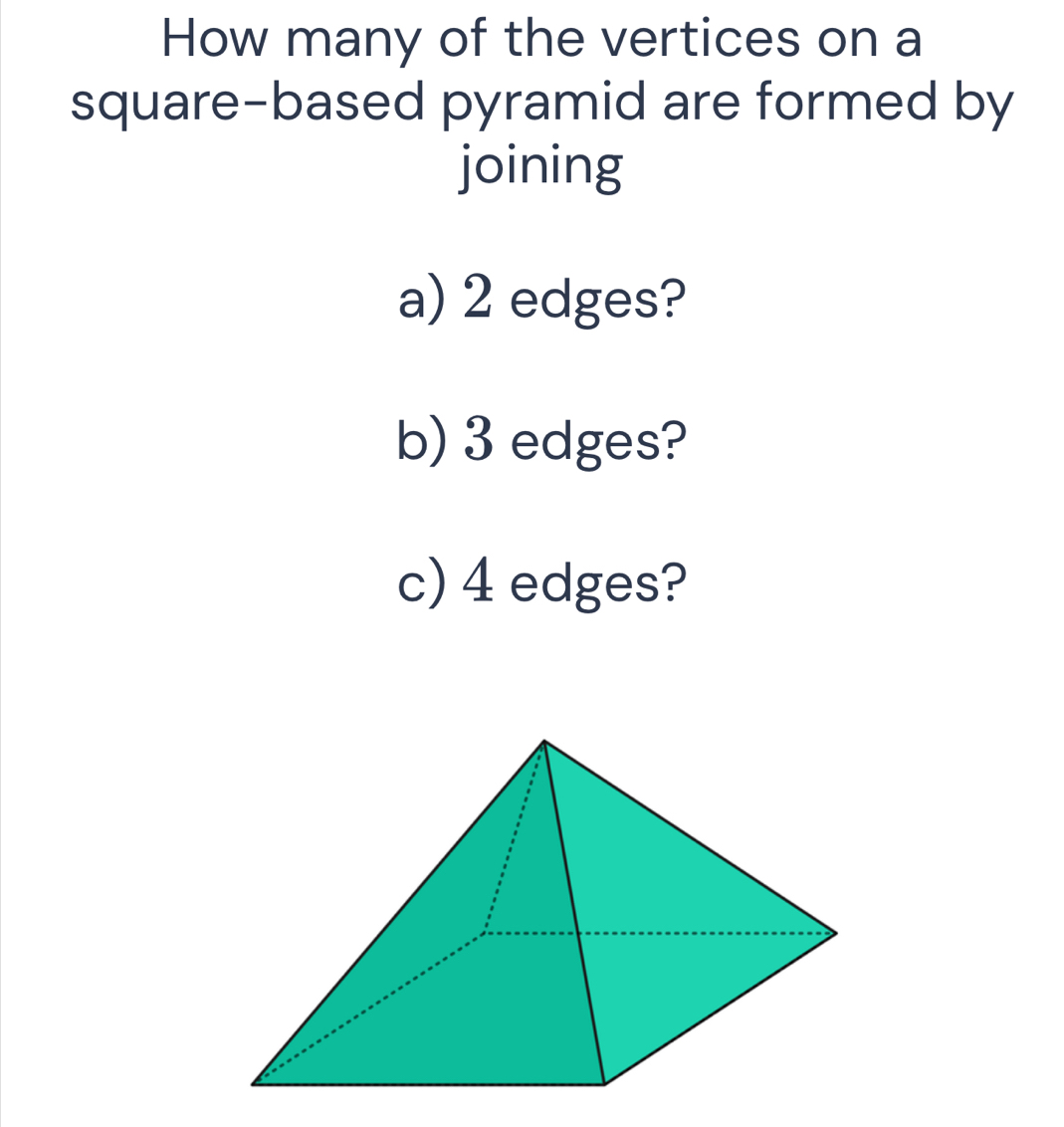 Resuelto:How many of the vertices on a square-based pyramid are formed ...