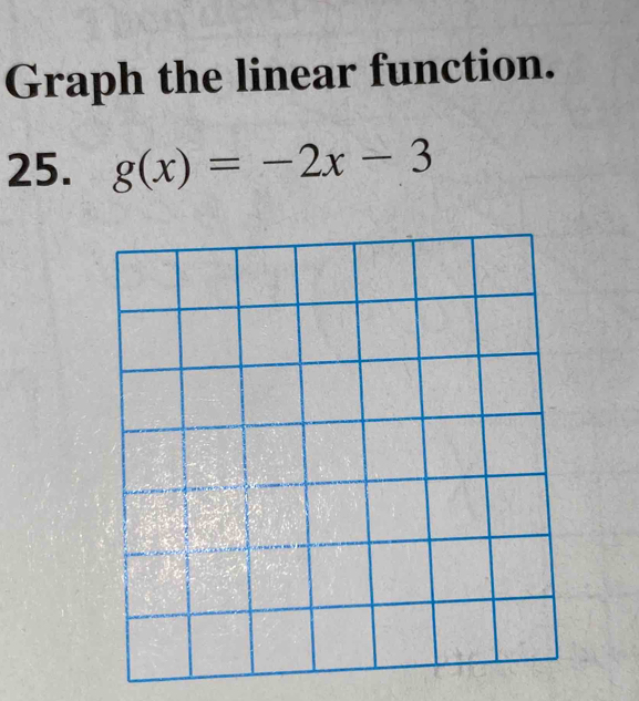 Graph the linear function. 
25. g(x)=-2x-3