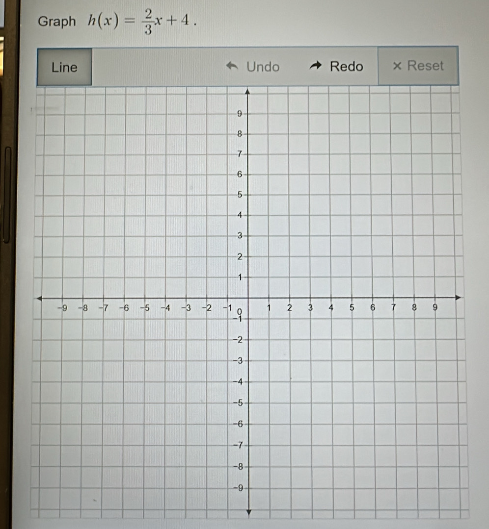 Graph h(x)= 2/3 x+4. 
Line Undo Redo × Reset