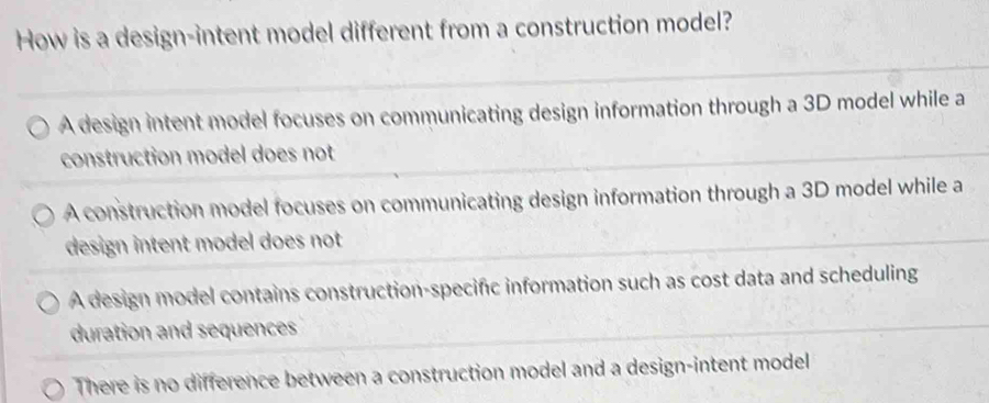 Solved: How is a design-intent model different from a construction ...