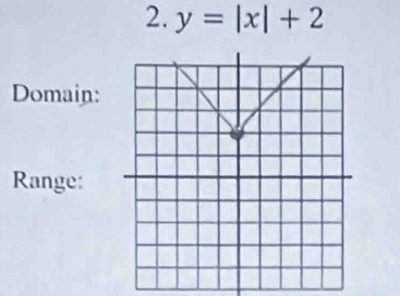 y=|x|+2
Domain: 
Range: