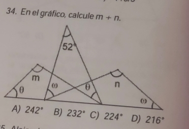 En el gráfico, calcule m+n.
224° D) 216°