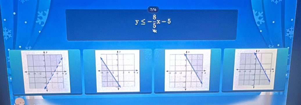 7/16
y≤ - 8/5 x-5