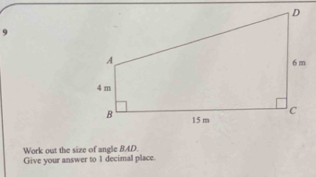 Work out the size of angle BAD. 
Give your answer to 1 decimal place.