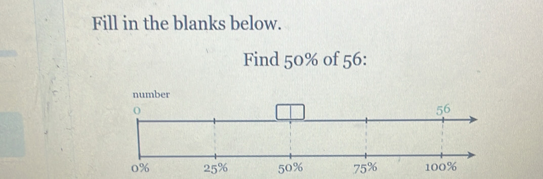 Fill in the blanks below. 
Find 50% of 56 :