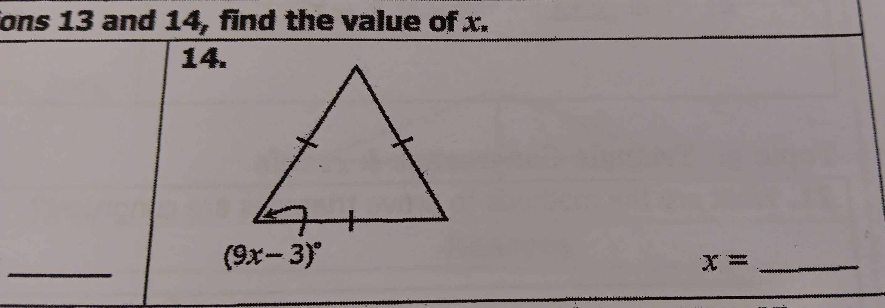 ons 13 and 14, find the value of x.
_
_ x=