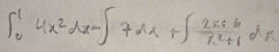 ∈t _0^(14x^2)dx=∈t 7dx+∈t  (2x+6)/x^2+1 dx