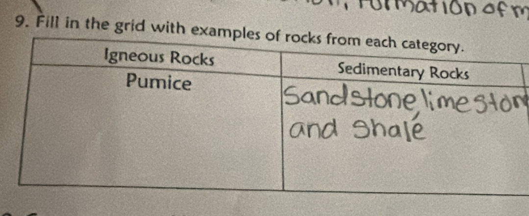 Fill in the grid with ex